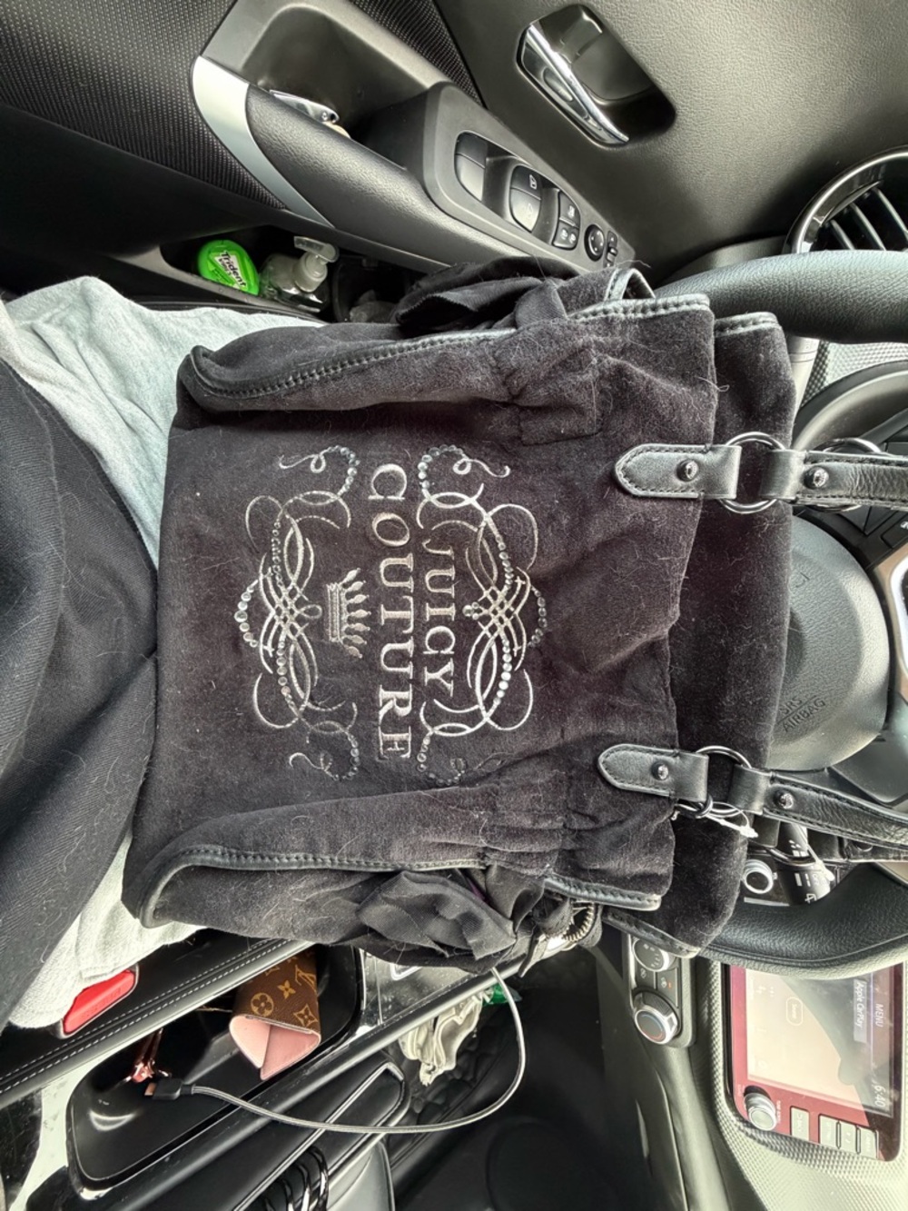 Juicy Couture Black Velour Tote with Silver Embroidered Logo and Wallet